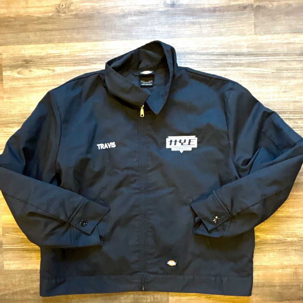 Dickies Men's Black Work Jacket 2XL Polyester Embroidered TRAVIS NYE CIDER